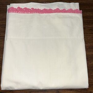 Vintage Bates Percale Cotton Flat Sheet Pink Crochet Trim Cottagecore
